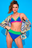 Banded High Waisted Swim Bottom in Electric Blue and Spring Green