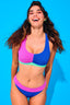 Rouched Sport Bikini Top in Bougainvillea and Electric Blue