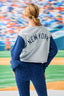 Yankees Colorblock Raw Hem Gems Cropped Crew in Navy