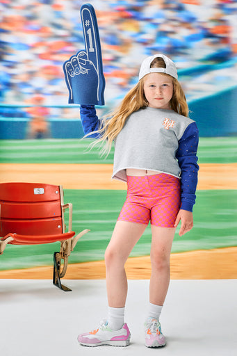 Mets Kids Colorblock Gems Raw Hem Cropped Crew in Blue