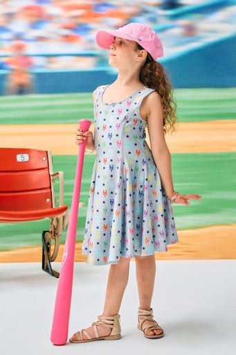 Mets Girls Skater Dress in Rainbow Monogram