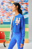 Mets Colorblock Gems Crop Chili Cardigan