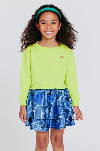 Girls Raw Hem Cropped Crew in Pepperoncini