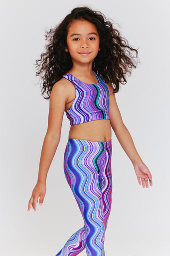 Kids Sports Bra in Purple Swirl Stripe