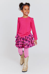 Kids Tiered Skirt in Pink Butterfly Halftone