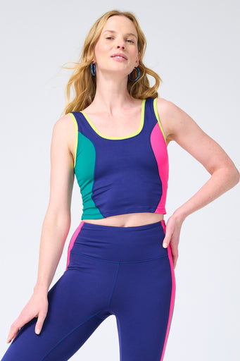 TLC Princess Seam Colorblock Crop Top in Navy