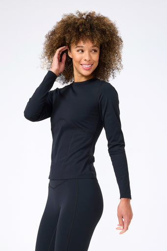 Action Corset Long Sleeve Top in Jet Black