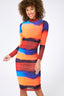 Printed Mesh Mock Neck Long Sleeve Dress in Soft Focus Earth