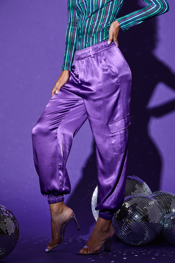 Silk Cargo Jogger in Electric Purple