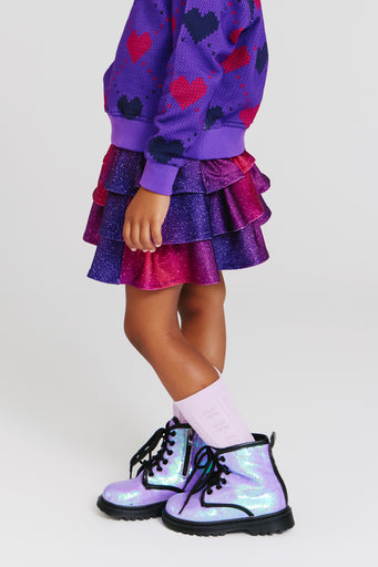 Kids Hi-Shine Tiered Skirt in Jewel Glitter