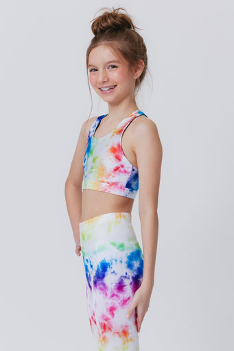 Girls Sports Bra in Rainbow Ice Dye