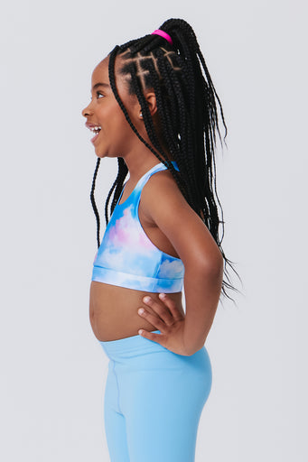 Girls Sports Bra in Cotton Candy Clouds