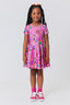 Girls Short Sleeve Skater Dress in Pink Candy Spill