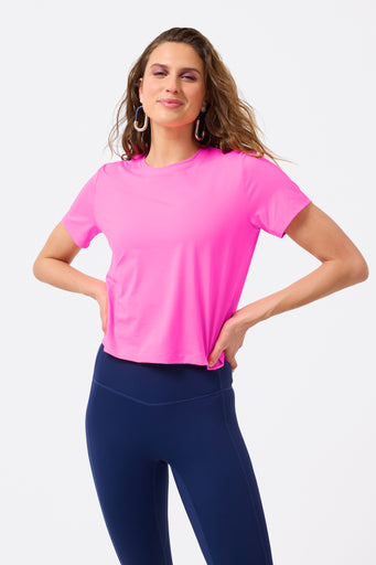 Workit Crop Tee in Barbie Girl Pink