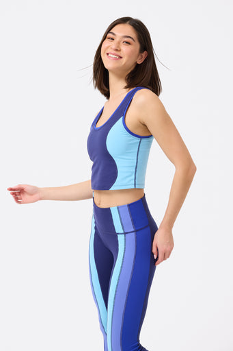 TLC Princess Seam Colorblock Crop Top in Blues