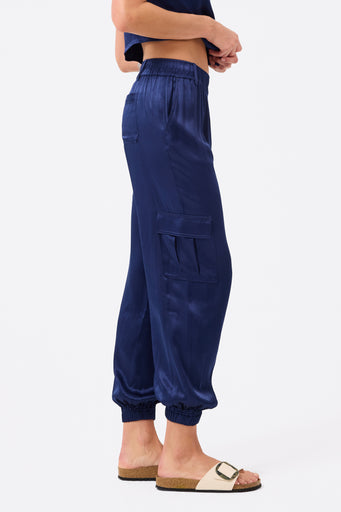 Silk Cargo Jogger in Navy