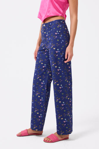 Twill Pant in Midnight Butterflies