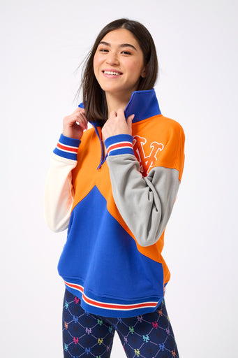 Mets Colorblock Quarter Zip Sweatshirt in Team Colors