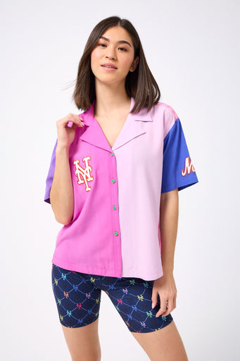 Mets Short Sleeve Colorblock Button Down in Fashion Colors