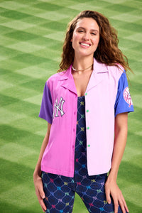 Yankees Short Sleeve Colorblock Button Down in Fashion Colors