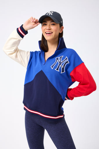 Yankees Colorblock Quarter Zip Sweatshirt in Team Colors