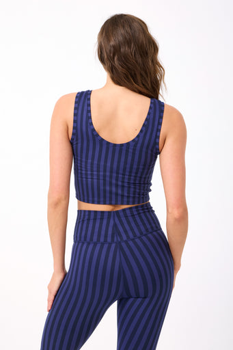 Mets TLC Crop Top in Navy Chalk Stripe