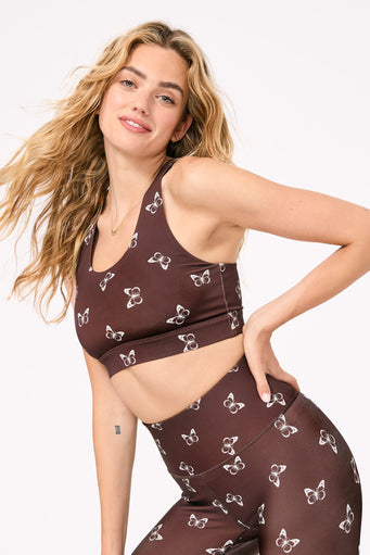 DuoKnit Sports Bra in Mocha Butterflies