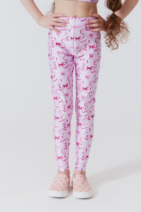 Girls Hi-Shine Leggings in Pink Bows