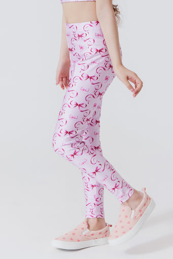 Girls Hi-Shine Leggings in Pink Bows