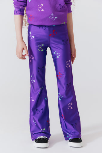 Girls Hi-Shine Flare Leggings in Lavender Butterflies