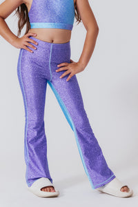 Girls Hi-Shine Flare Leggings in Unicorn Glitter