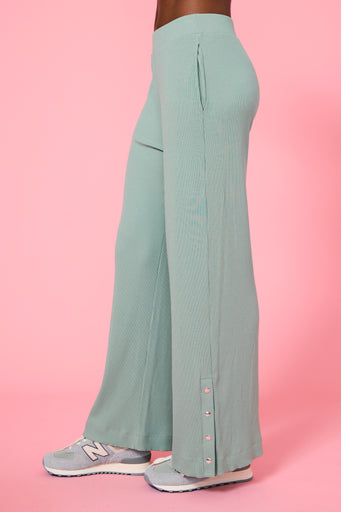 Rib Wide Leg Pant in Sage