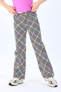 Girls Twill Pant in Rainbow Stripe Houndstooth