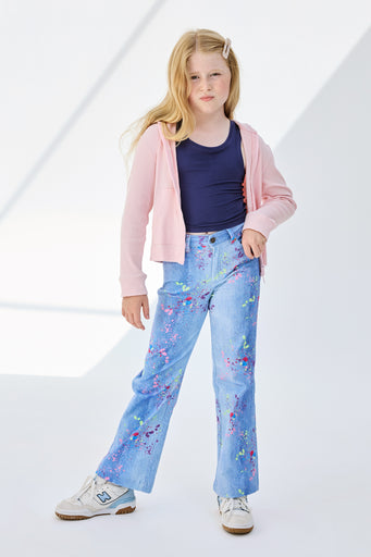 Girls Twill Pant in Denim Paint Splatter