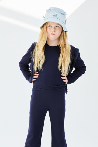 Girls Rib Hoodie in Navy