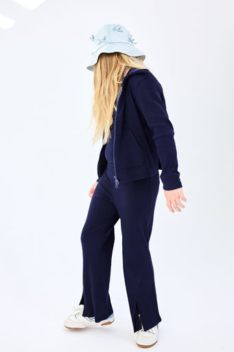 Girls Rib Hoodie in Navy