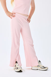 Girls Rib Split Flare Pant in Rose