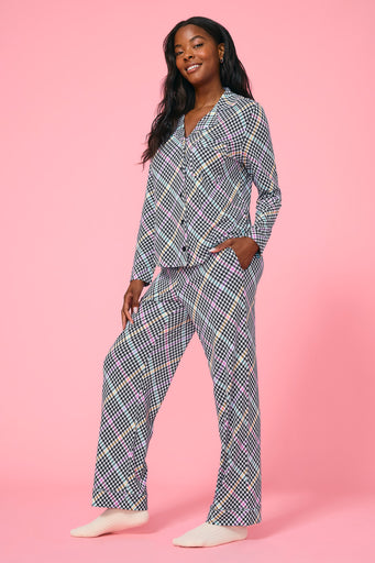 Pajama Set in Rainbow Stripe Houndstooth