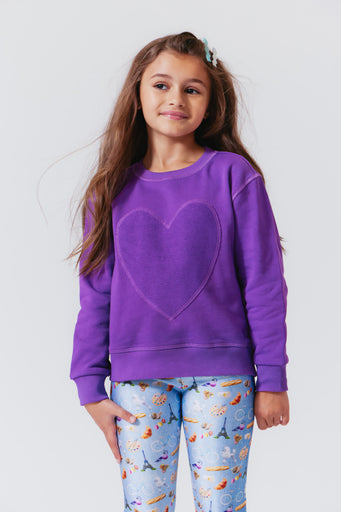 Girls Heart-Seamed Crew in Provence Lavender