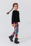 Girls Hi-Shine Leggings in Black Rainbow Macaroons