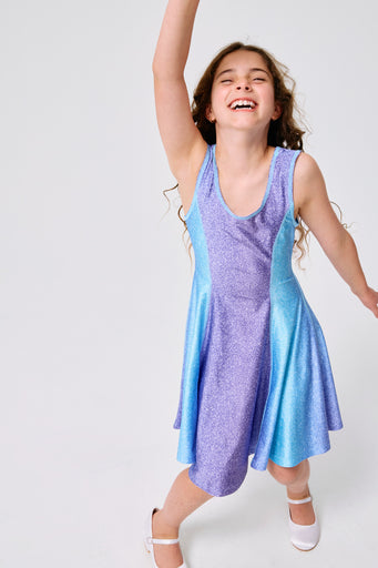 Girls Hi-Shine Skater Dress in Unicorn Glitter