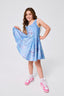 Girls Hi-Shine Skater Dress in Denim Paint Splatter