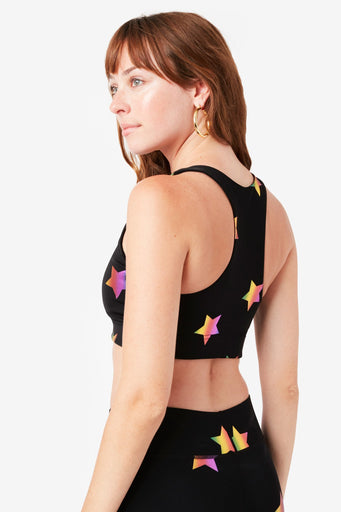 UpLift Sports Bra in Black Rainbow Star Foil