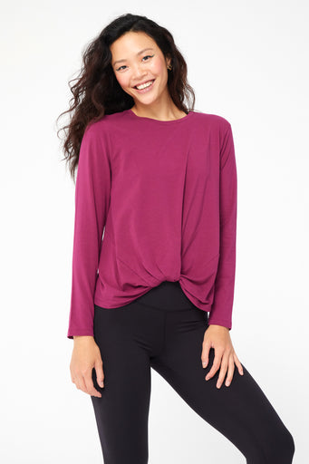 Bliss Twist Front Long Sleeve Tee in Black Raspberry