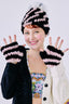 Terez X Jocelyn Faux Fur Stripe Mittens in Black and Pink