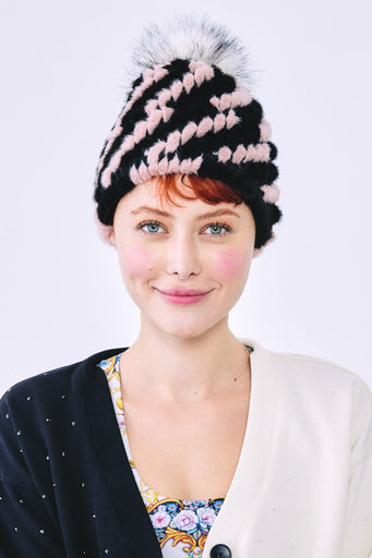 Terez X Jocelyn Faux Fur Pineapple Hat in Black and Pink