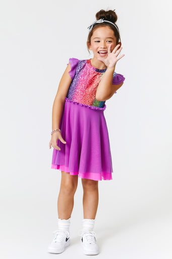 Kids Princess Dress in Rainbow Glitter Foil