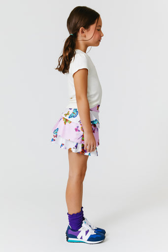 Kids Tiered Skirt in Neon Butterflies