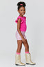 Kids Ruffle Sleeve Crop Tee in Terez Pink