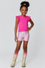 Kids Ruffle Sleeve Crop Tee in Terez Pink